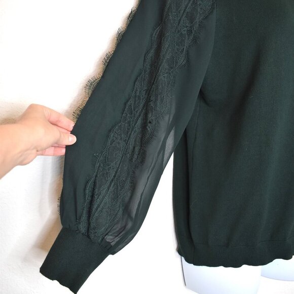 Adrianna Papell Mock Neck Sweater Sz XL Sheer Sleeves Lace Whimsigoth Victorian - Picture 7 of 16